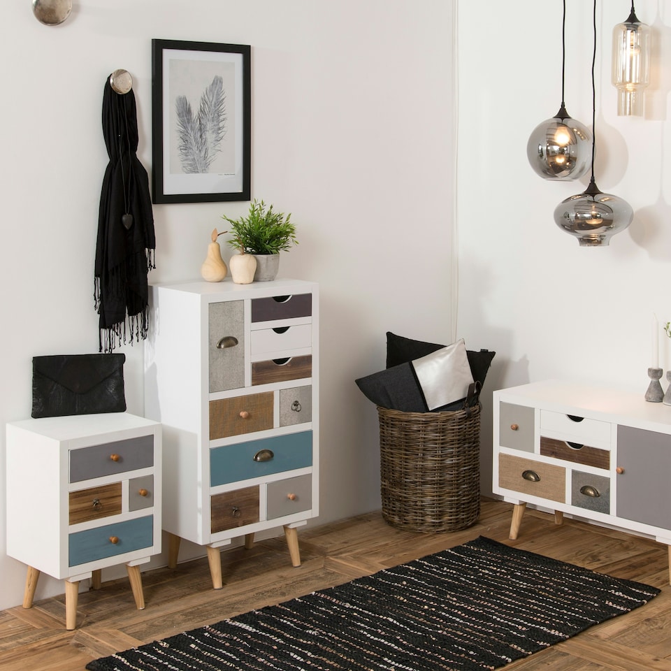 image 1 of Thais White Shabby Chic Multi Coloured 9 Drawer Chest