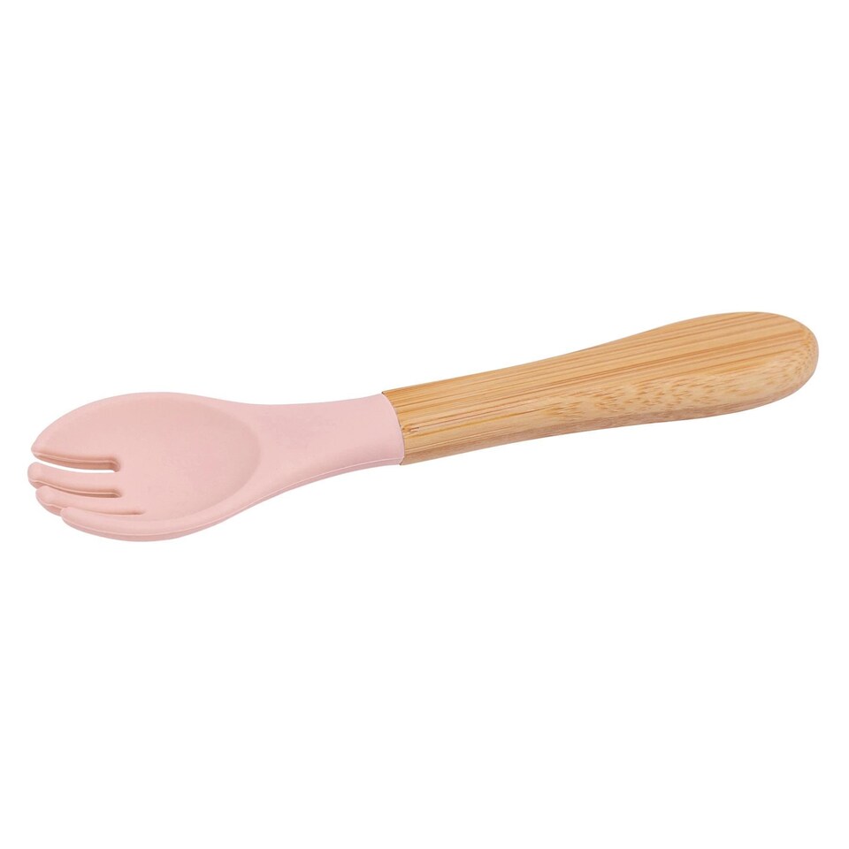 image 1 of Tiny Dining Bamboo Baby Weaning Fork with Silicone Tip - Pastel Pink