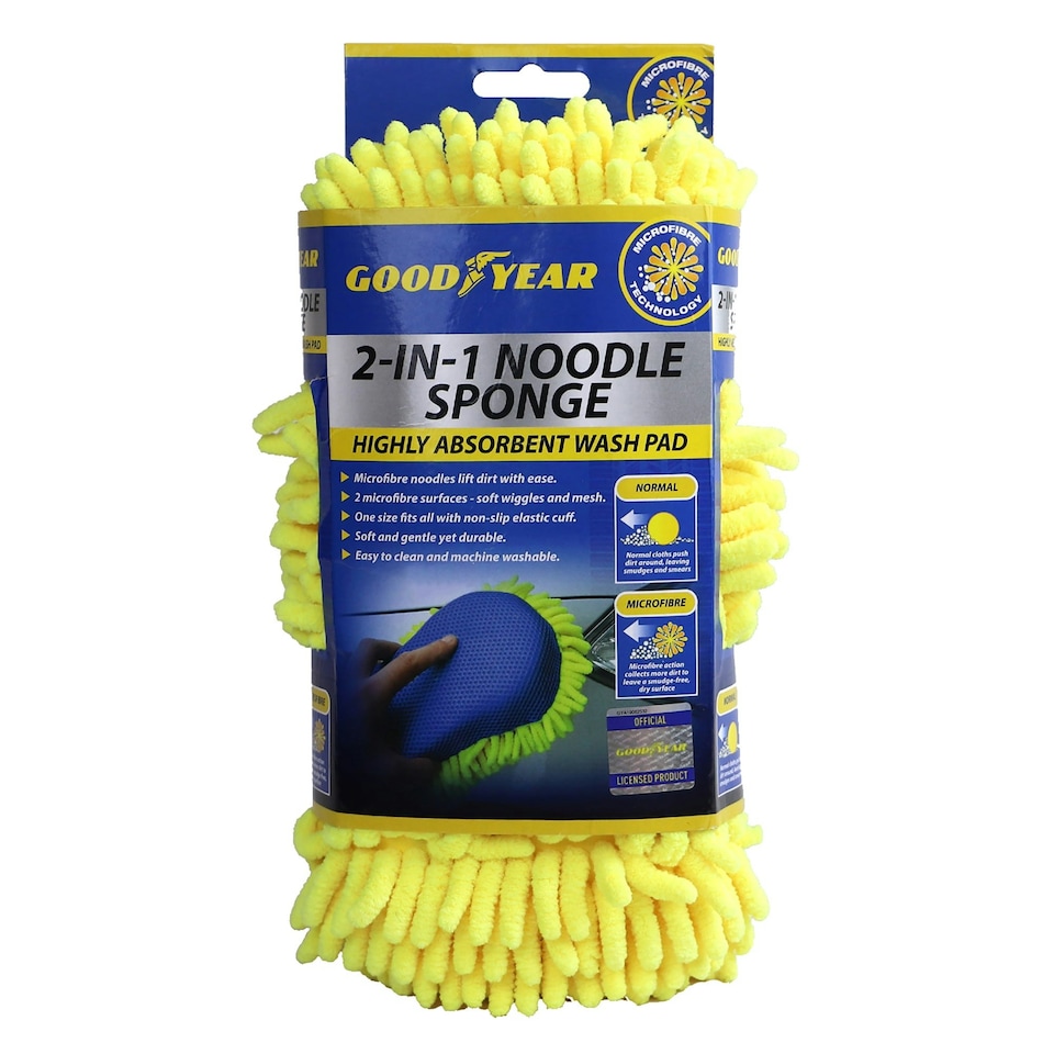 image 1 of 2Pcs Goodyear 2 in 1 Microfibre Noodle Sponge Valet Car Wash Cleaning Mesh Pad | Blue