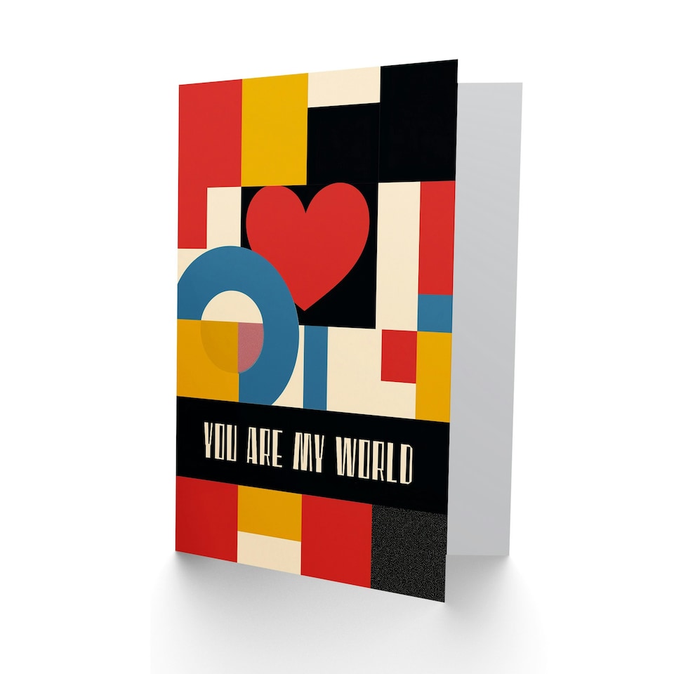 image 1 of You Are My World Mondrian Design Anniversary Valentines Her Wife Card