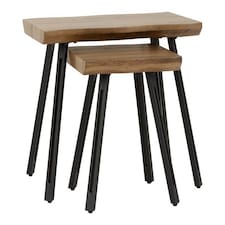 Quebec Wave Edge Nest of Tables - L40 x W60 x H50.5 cm - Medium Oak Effect - Black