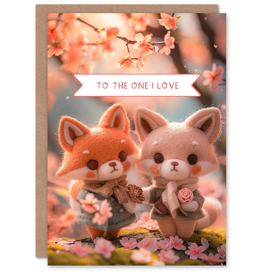 image 1 of Cute Felt Foxes to the one I love Anniversary Valentines Day Card