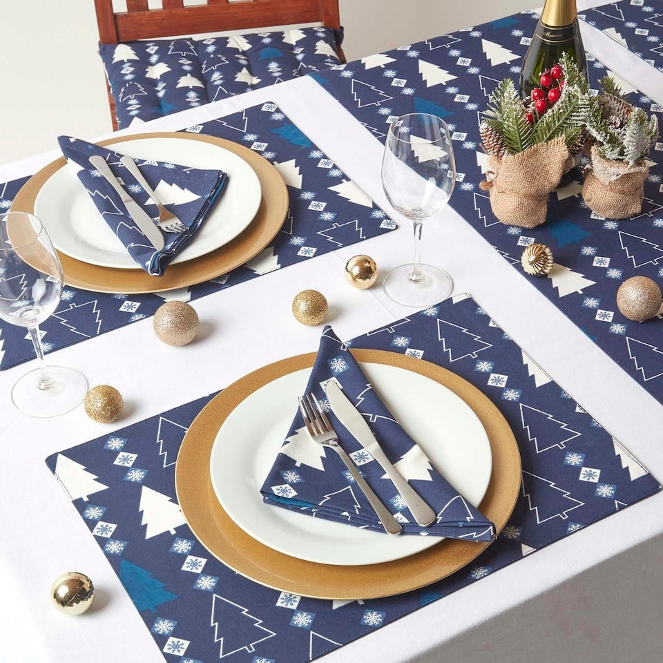 image 1 of Homescapes Blue Winterland Christmas Table Runner - 35 x 250 cm | Blue | One Size | 1
