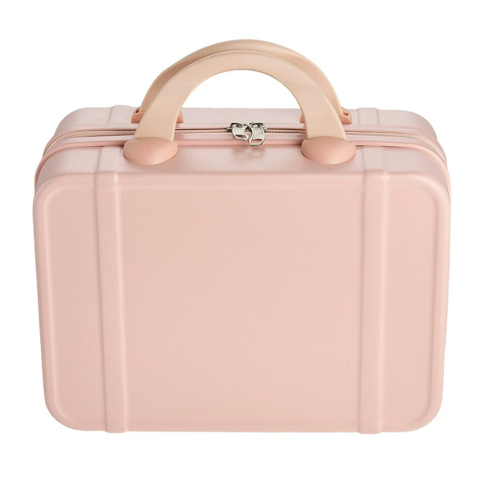 image 1 of Living and Home Portable Hard Shell Travel Makeup Case, Pink Pink | Personal Item