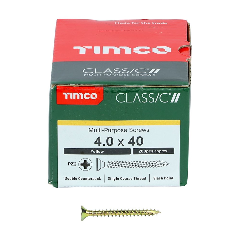 image 1 of Timco - Classic Multi-Purpose Screws - PZ - Double Countersunk - Yellow (Size 4.0 x 40 - 200 Pieces)