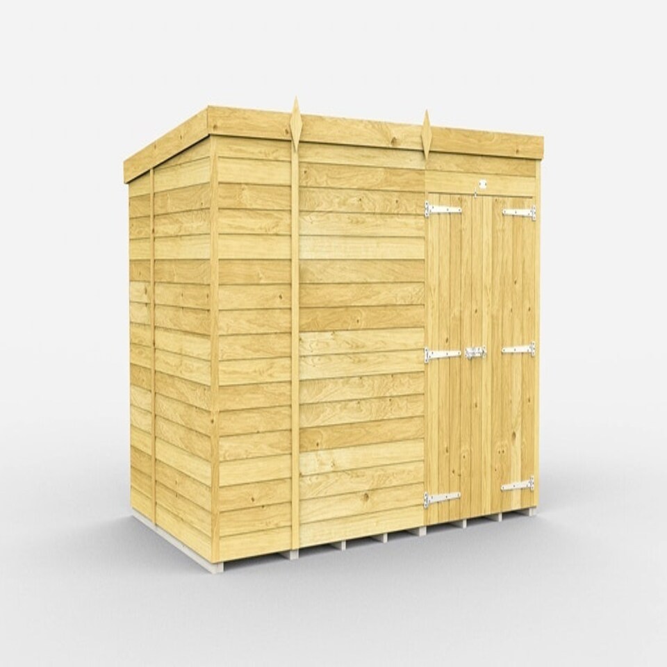 image 1 of 10 x 6 Feet Pent Shed - Double Door Without Windows - Wood - L178 x W302 x H201 cm Brown
