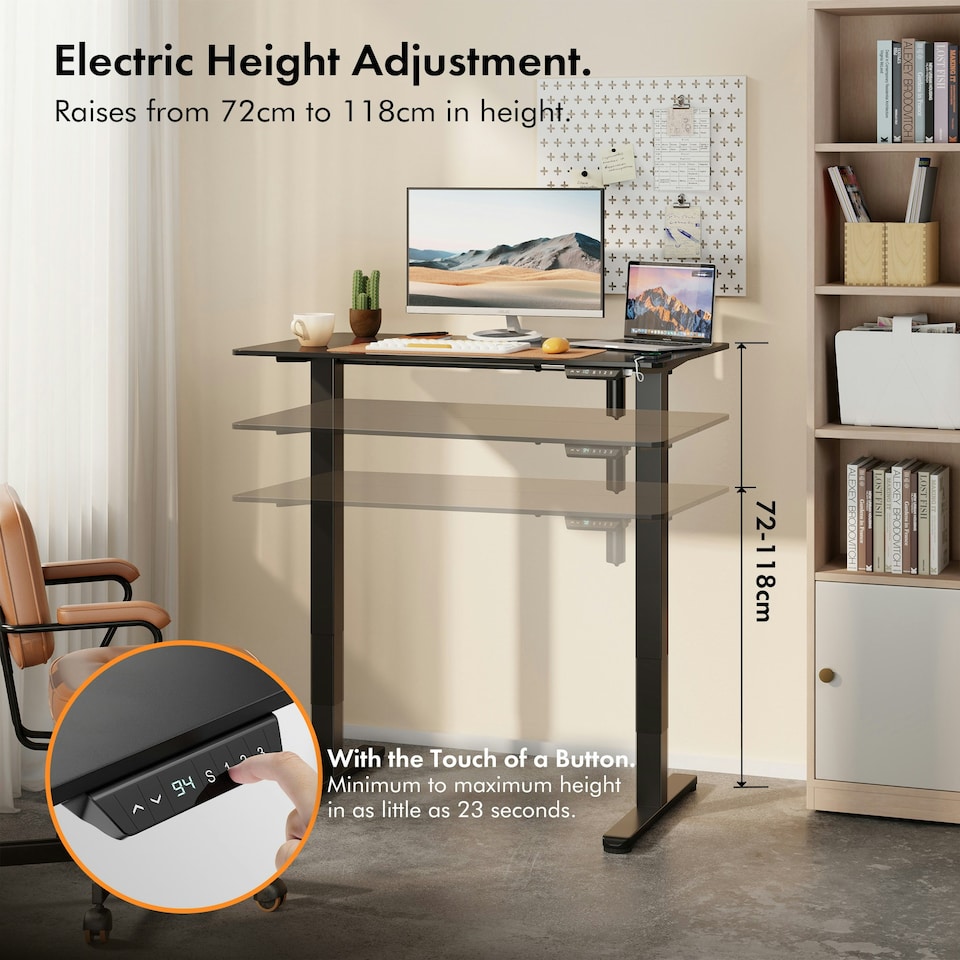 image 1 of VonHaus Adjustable Electric Standing Desk with USB-C charging, Black