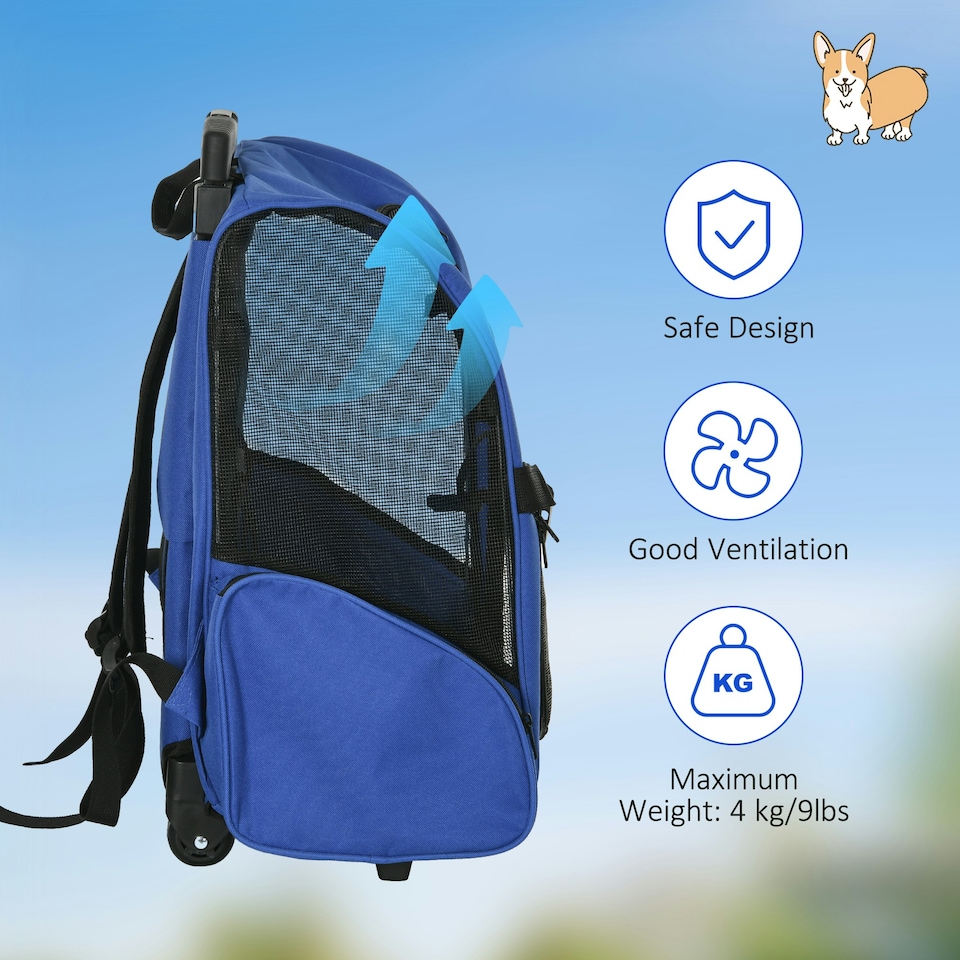 image 1 of PawHut Pet Travel Backpack Bag Cat Puppy Dog Carrier w/ Trolley and Telescopic