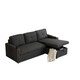 image 1 of Sofabed 3 Seater Reversible Sectional Sofa Sleeper Set with Storage Chaise, Built-in Cupholder, Decorative Rivets, Pull-out Bed, and Dark Grey Fabric Grey