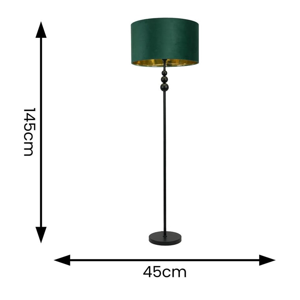 image 1 of ValueLights Marissa Black Stacked Ball Floor Lamp Forest Green Velvet Gold Shade