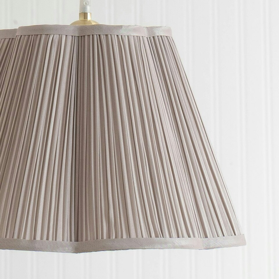 image 1 of ValueLights Loralei Light Grey Large Pleated Faux Silk Scallop Easy Fit Lamp Shade with Bulb Grey