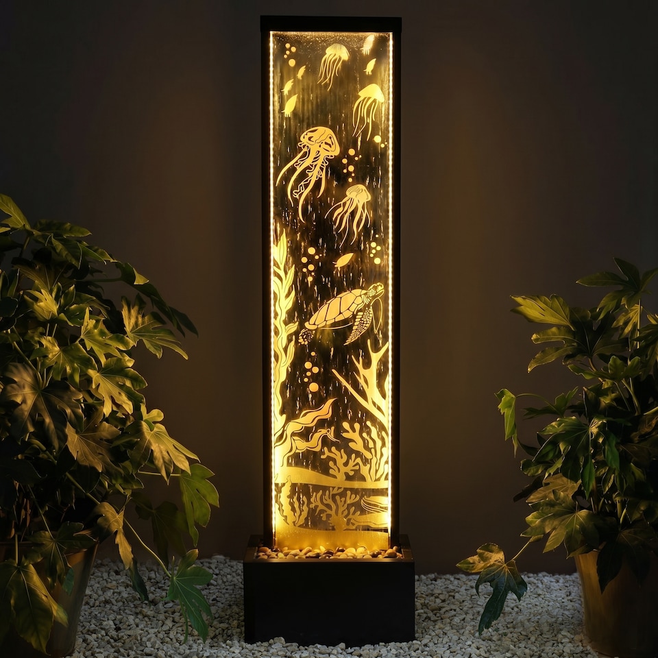 image 1 of Mirror and Water Feature with Ocean Floor Design with LED Lights