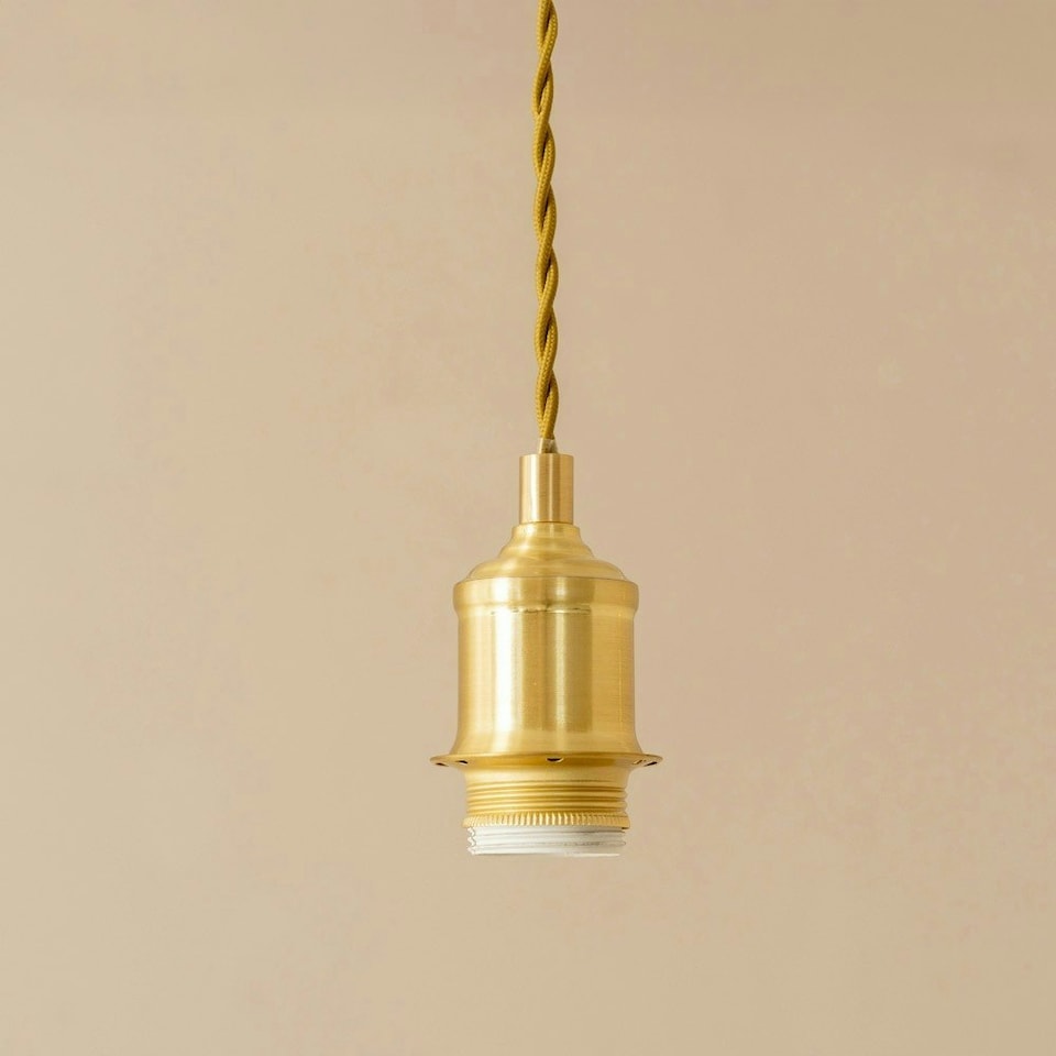 image 1 of ValueLights Reni Rust Fabric Drum Shade 3 Drop Bar Brushed Gold Diner Ceiling Pendant Light Gold