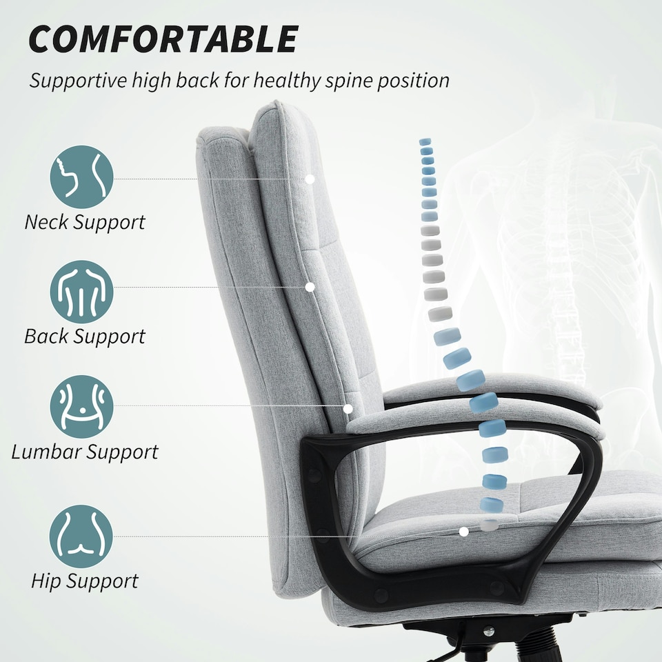 image 1 of HOMCOM Fabric Office Chair, Computer Desk Chair for Home, Light Grey Grey