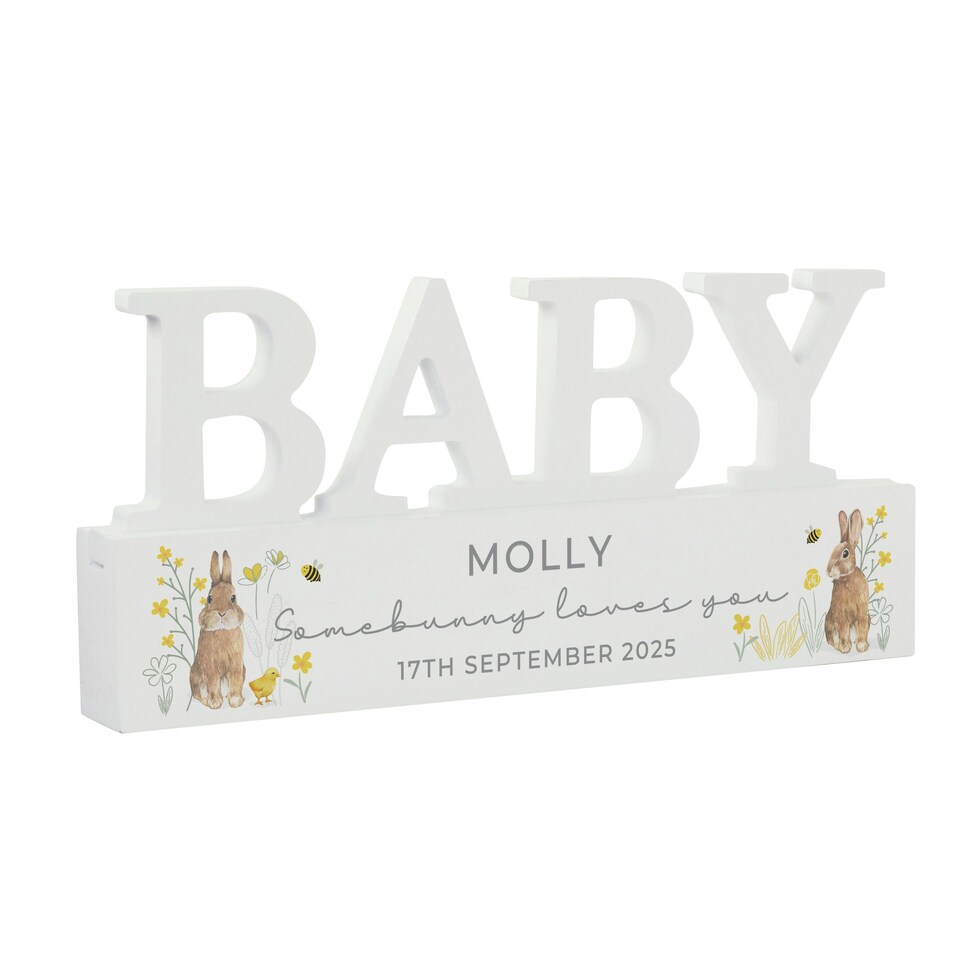 image 1 of Personalised Spring Bunny Baby Wooden Ornament