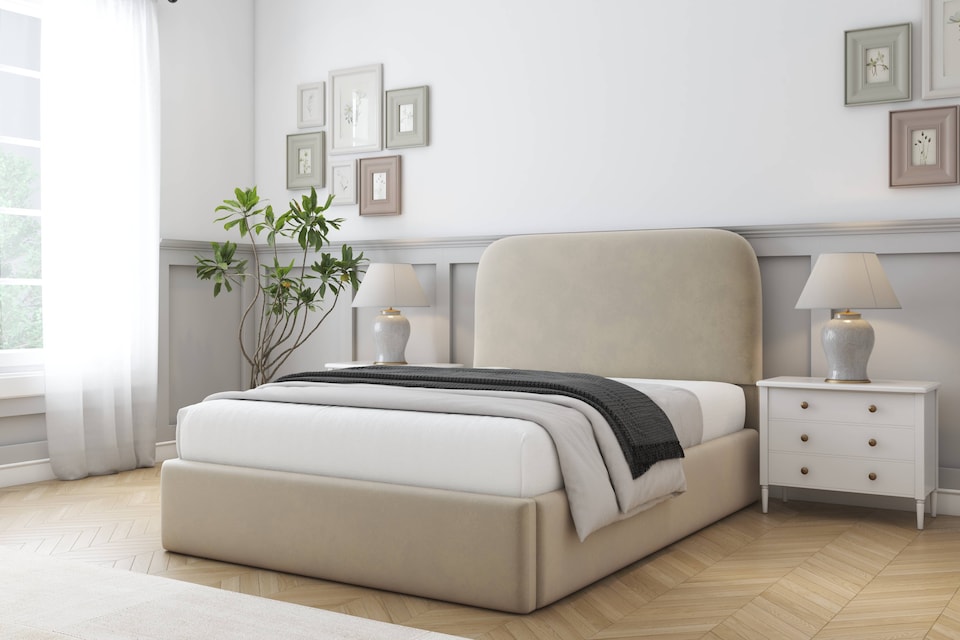 image 1 of Sloomy Belvoir Almond Coniston Bed Frame With Mattress With 45" Upholstered Headboard 3' Single