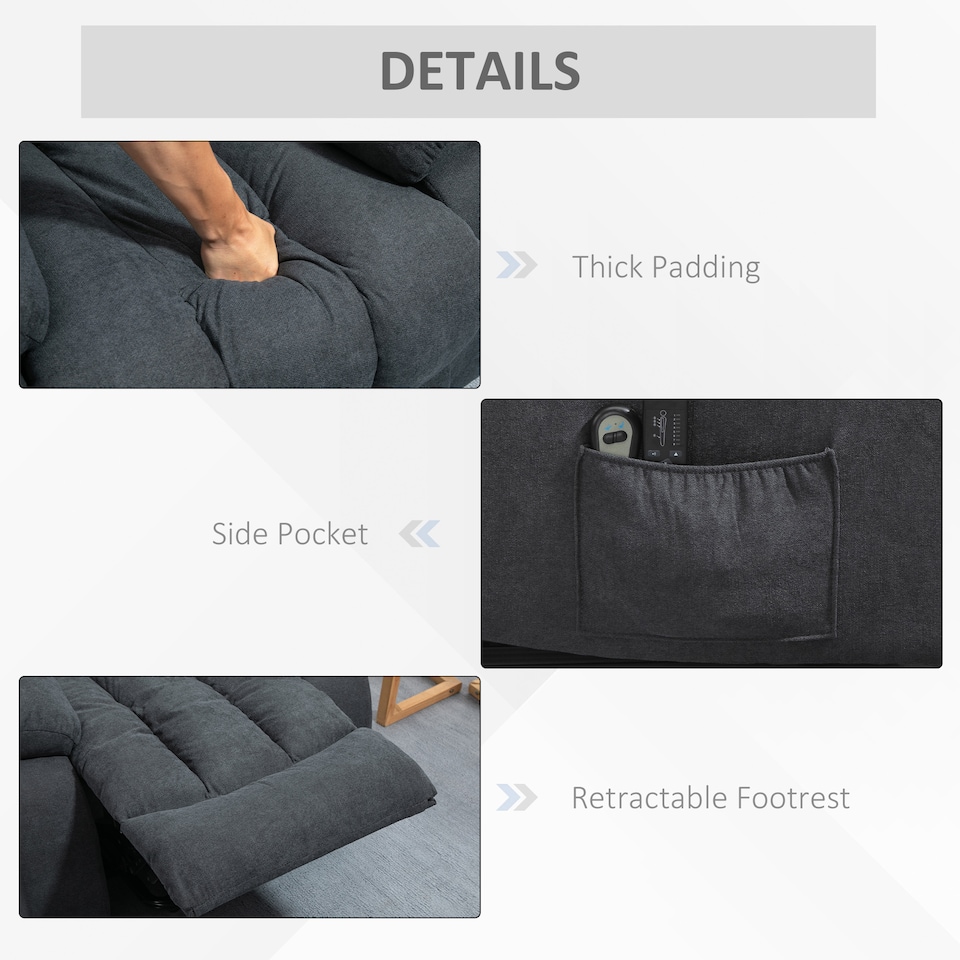 image 1 of HOMCOM Power Lift Recliner Chair with Massage, Linen Overstuffed Lift Chair for Elderly, Electric Recliner Armchair with Footrest, Remote Control and Side Pocket, for Living Room, Dark Grey | Grey | Dark Grey