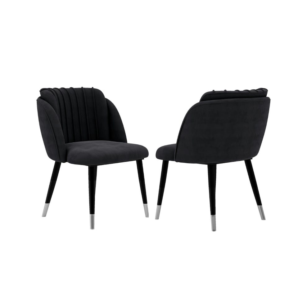 image 1 of Set of 2 Milano Velvet Dining Chairs with Stylish Ribbed Back Design, Black Metal Legs with Silver Tips | Blue | Gold End Tips