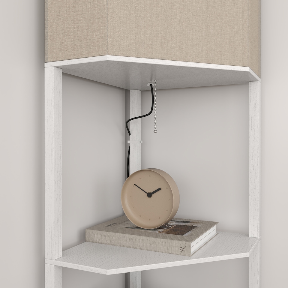 image 1 of HOMCOM Corner Floor Lamp with Shelves, Modern Tall Standing Lamp with Chain Switch for Living Room, Bedroom, Bulb Not Included, White