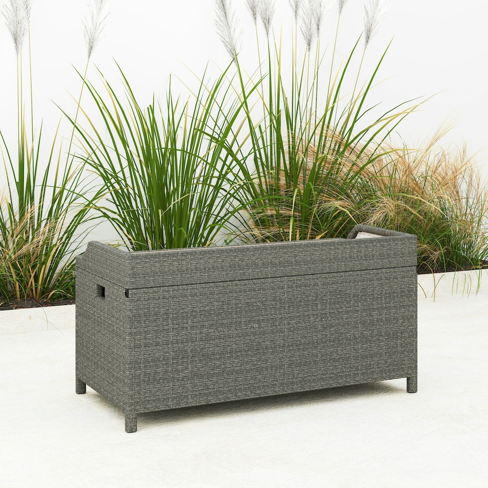 image 1 of Outsunny Rattan Outdoor Storage Bench with Aluminium Frame, Grey Grey | Grey