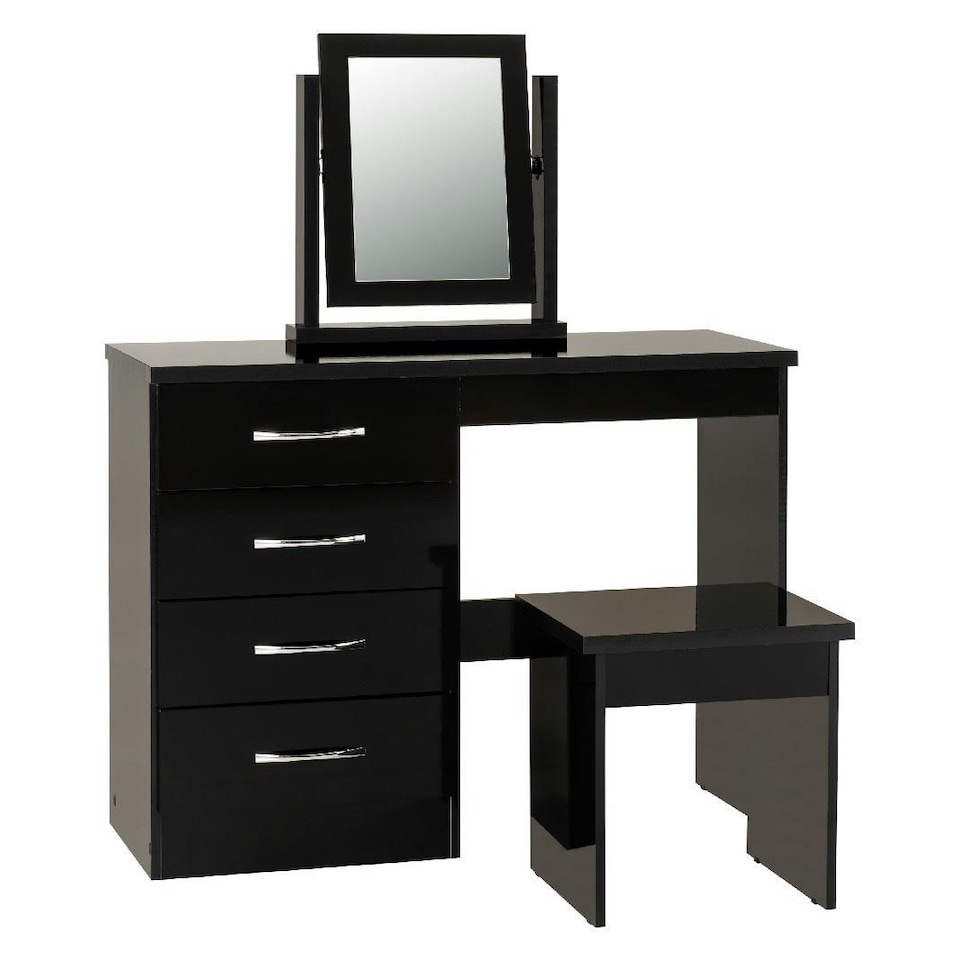 image 1 of Nevada 4 Drawer Dressing Table Set Black