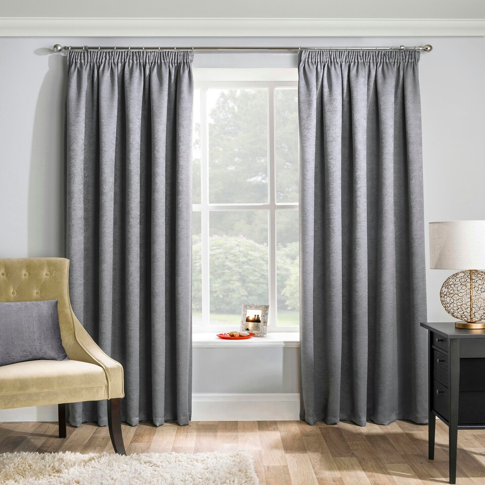 image 1 of Matrix Grey Curtains 46 x 72 inch (117 x 183 cm) Room Darkening Pencil Pleat Thermal Noise Reducing Curtains for Bedroom and Living Room