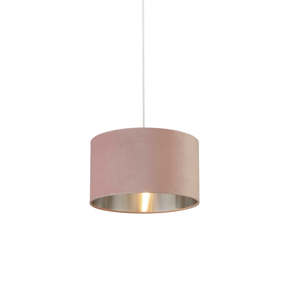 image 1 of PINK VELVET DRUM SHADE & SILVER INNER (D35cm)