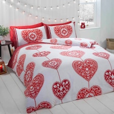 Scandi Heart BC Duvet Cover Set with Pillowcase Red | Single