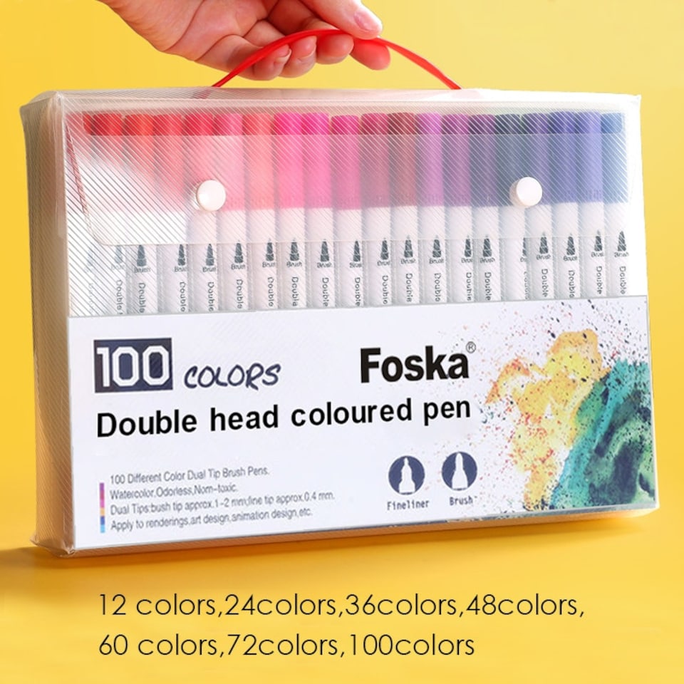 image 1 of Pack of 100 Assorted Colour Dual Tip Brush Pens