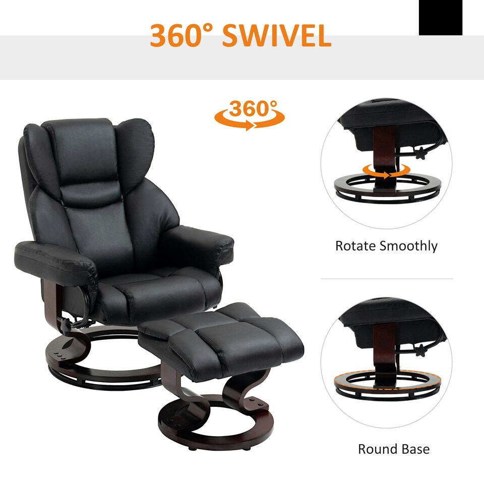 image 1 of HOMCOM PU Leather Manual Reclining Armchair Footstool Padded Seat Black