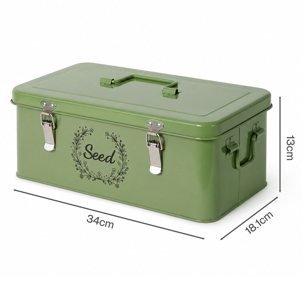 image 1 of TOQUE Seed Box 4-Compartment Storage Box Metal Seed Organiser Dark Green