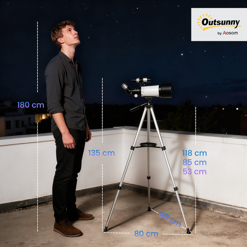 image 1 of Outsunny Refractor Astronomy Telescope with 70 mm Aperture, Carry Bag, White | Silver