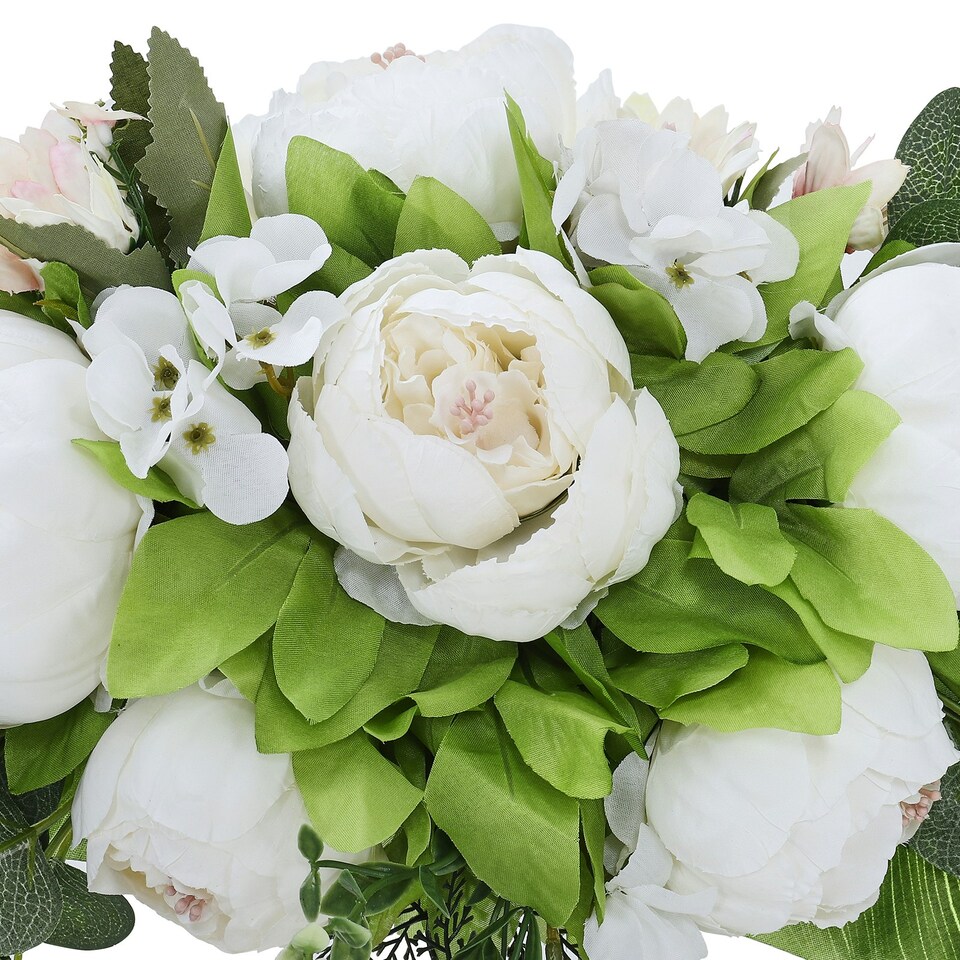 image 1 of Living and Home Artificial Peony Flower Swag Wreath