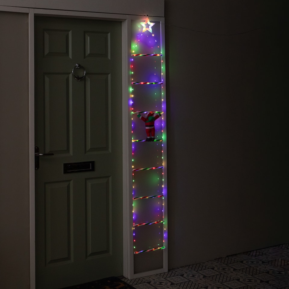 1.92m Light up Santa Climbing Ladder Christmas Decoration with Multi ...