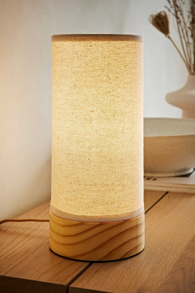 image 1 of ValueLights Elsa Natural Bamboo Fabric Wooden Table Lamp & Bulb | Brown