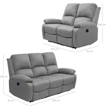 Electric Recliner Fabric Sofa Set With 2-Seater And 3-Seater Sofa In Light Grey