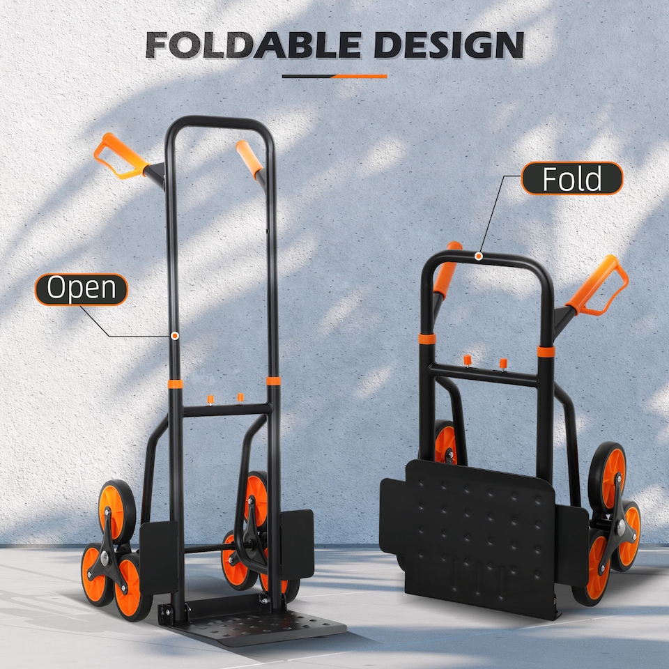 image 1 of DURHAND Stair Climbing Hand Truck, Heavy Duty Foldable Trolley on Wheels, Multi-Purpose Sack, Steel Truck Moving Trolley, 120kg, Orange