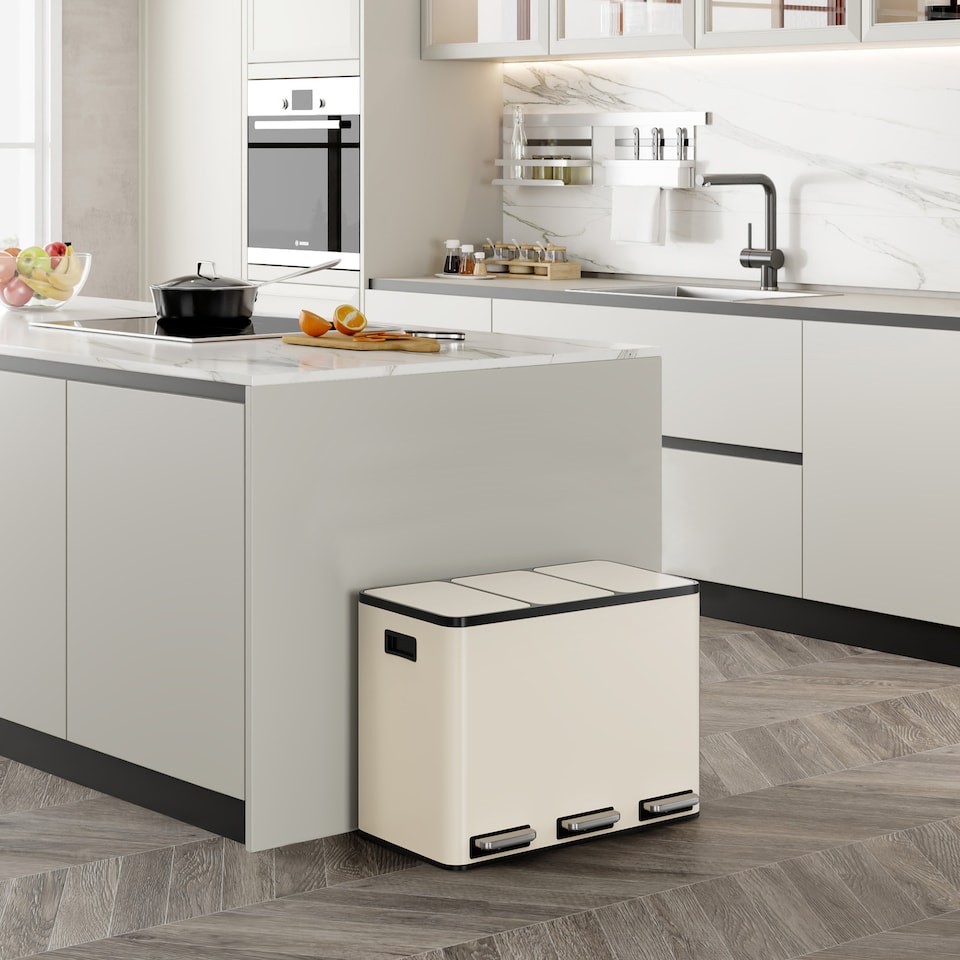 image 1 of 3 Compartment 45L Waste & Recycling Kitchen Bin (3 x 15L) | Cream | Cream | 45L