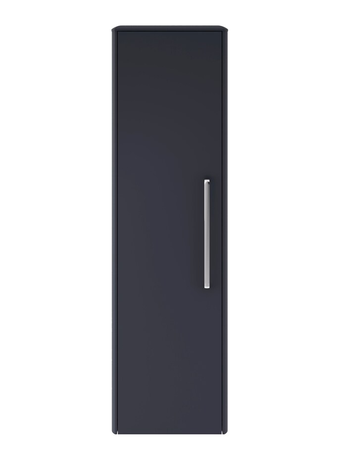 image 1 of Balterley Contemporary Bathroom Wall Hung Single Soft Close Door Tall Storage Unit with 2 Shelves, Indigo Blue, 1200 x 350 x 250mm