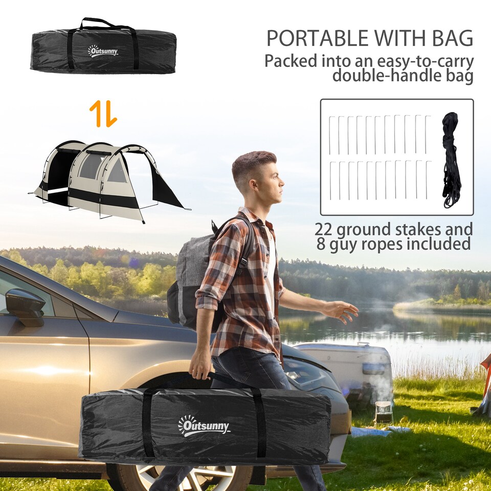 image 1 of Outsunny Blackout Camping Tent with Bedroom & Living Room for 4-5 Person, Black