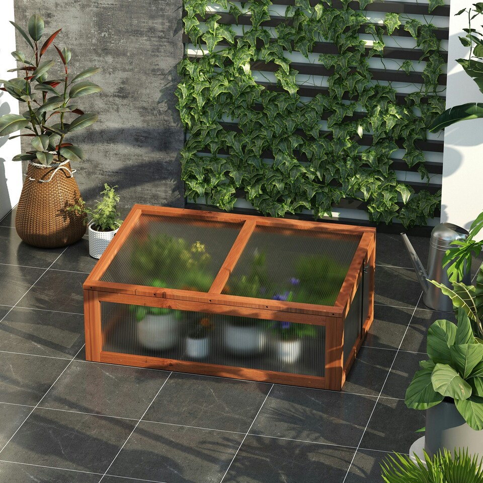 image 1 of Outsunny Square Wooden Outdoor Greenhouse for Plants PC Board 100 x 65 x 40cm