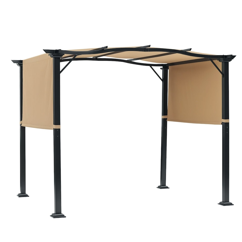image 1 of Outsunny Outdoor Pergola Garden Gazebo with Two Adjustable Side Canopy Overhead Sun Shade Backyard Canopy Cover, Steel Khaki 2.96x2.45x2.3m