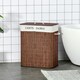 image 2 of HOMCOM 2 Section Collapsible Laundry Hamper Lid Removable Lining, Brown