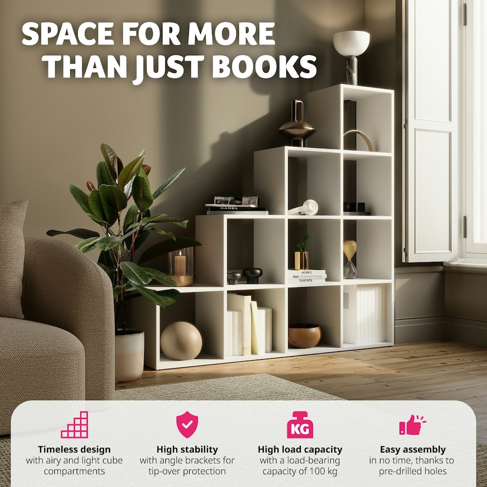image 1 of Bookshelf Talisa - 10 shelving compartments in cube design White