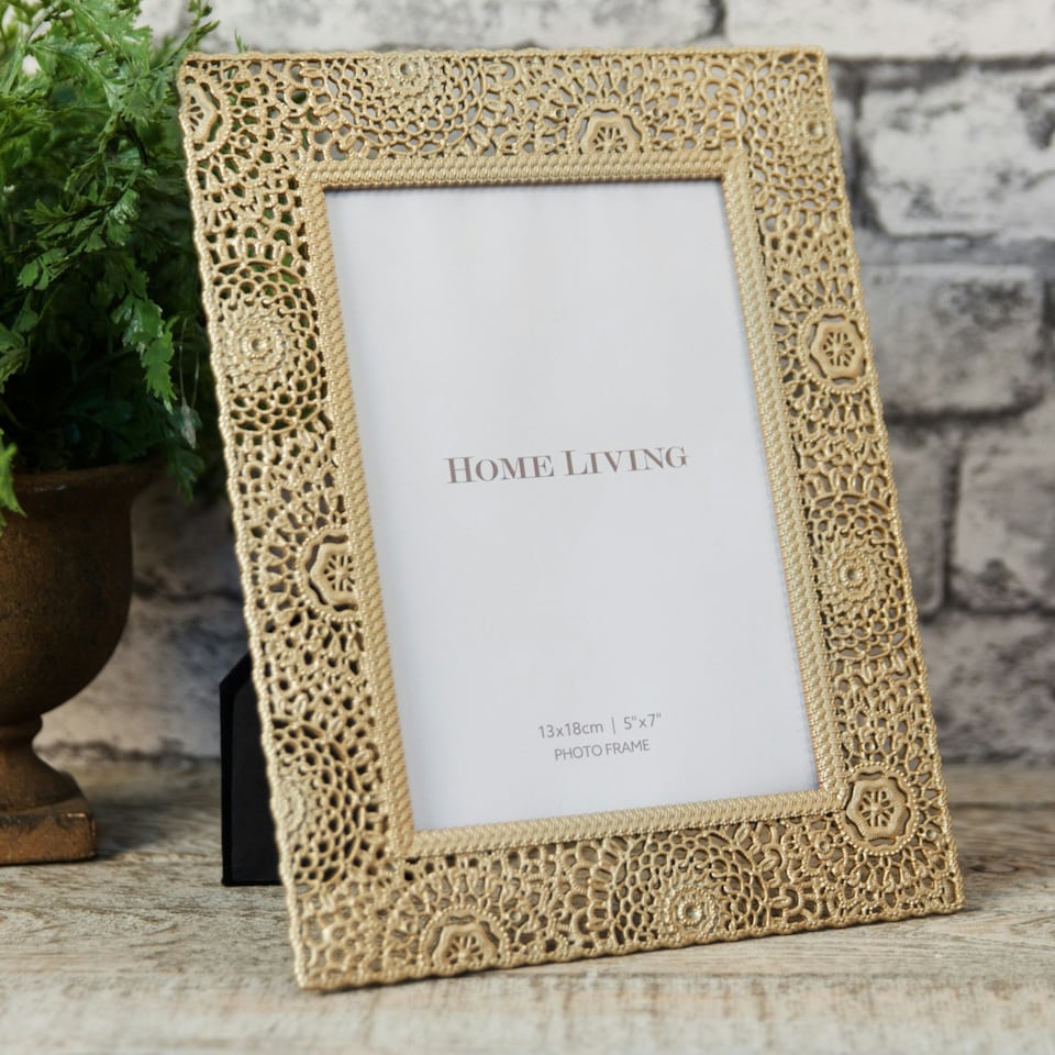 image 1 of Moroccan Collection Gold Painted Metal Photo Frame 5" x 7" Gold | One Size