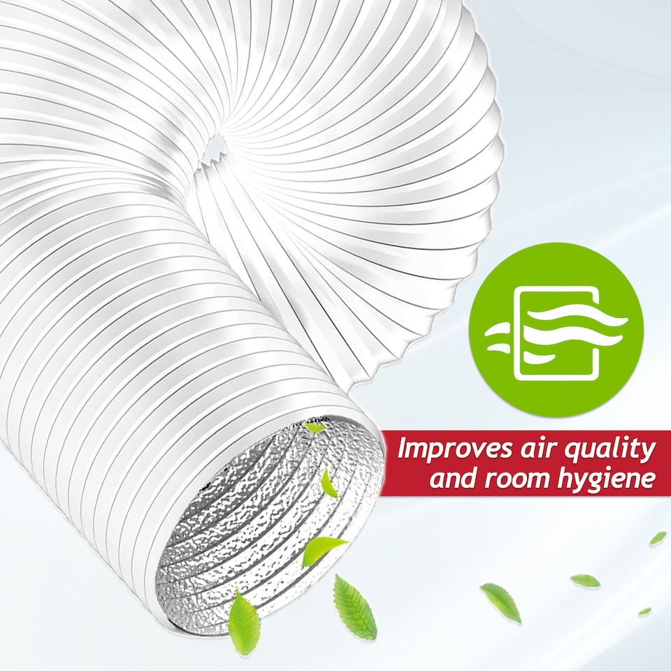 image 1 of SPARES2GO Universal Air Con Vent Hose PVC Aluminium Foil Insulated Portable Air Conditioner Duct Outlet Pipe (5" x 2.5m)