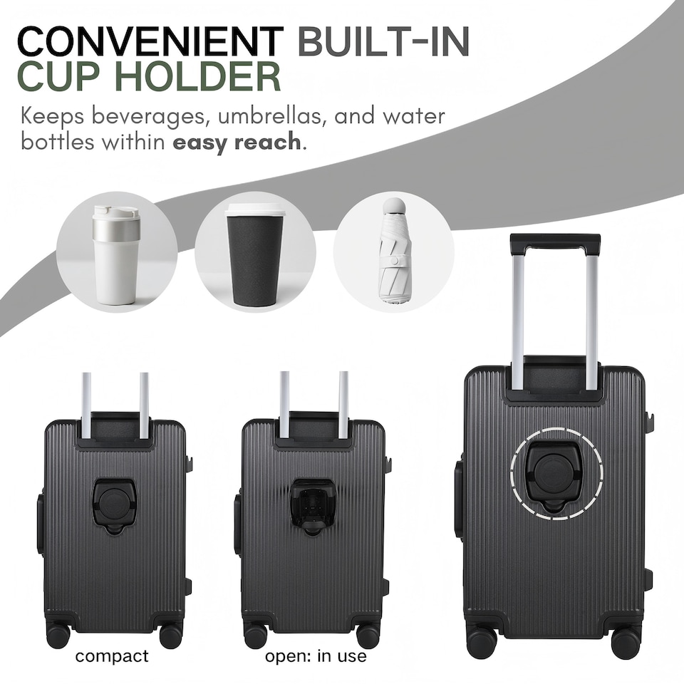 image 1 of Medium Suitcase 24’ Inch Hard Shell Checked Luggage - Lightweight, Durable with Built-in Cupholder, TSA Lock, Dual Spinner Wheels