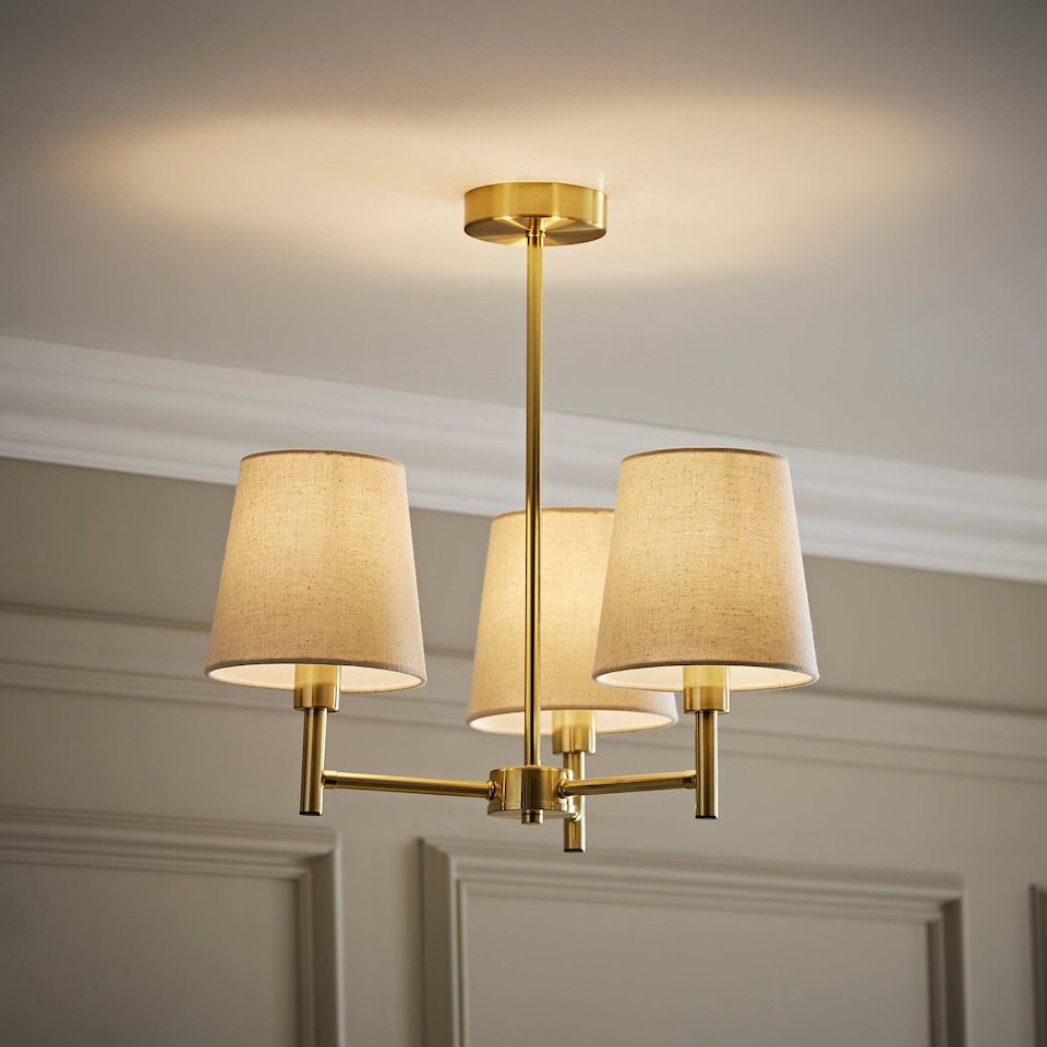 image 1 of ValueLights Kincaid 3 Arm Gold Chandelier Ceiling Light Taper Shades and Bulbs