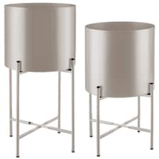 Plant Stands Kalmar, set of 2 decorative plant pots in black steel | Brown | taupe | 31 x 31 x 56 cm | 1