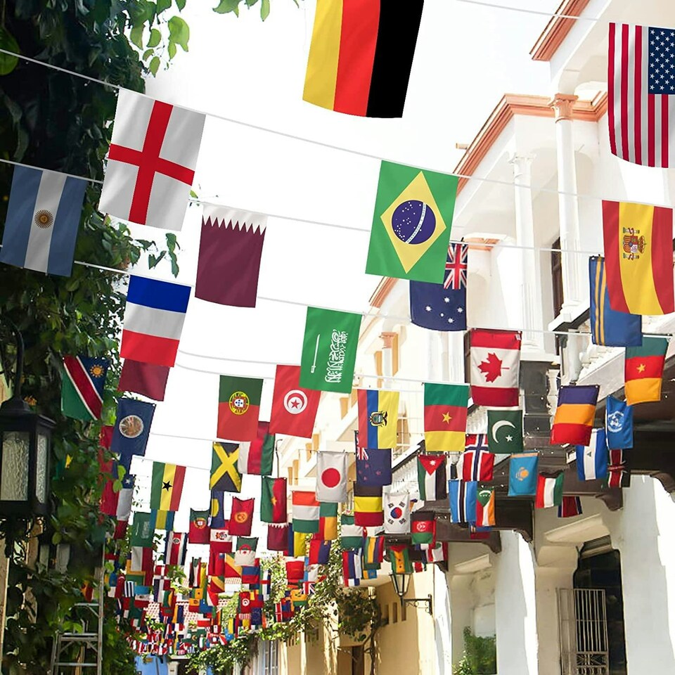 image 1 of 48 Flags Bunting 12m/39ft for World Cup Football Qualified Countries Double Sided Polyester Banner Sport Party Decorations